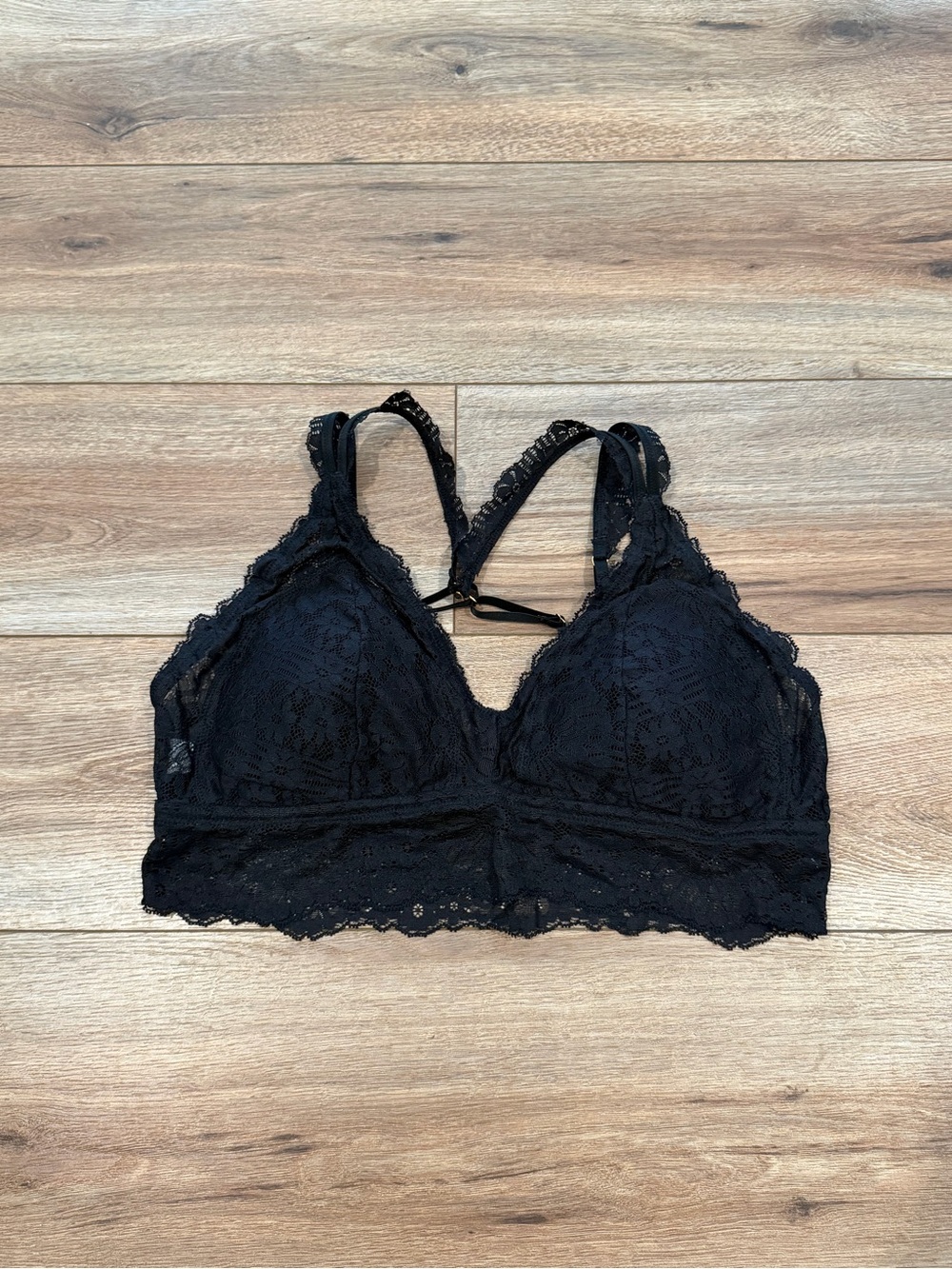Aerie Black Padded Lacey Bralette with Racerback Straps Size XL